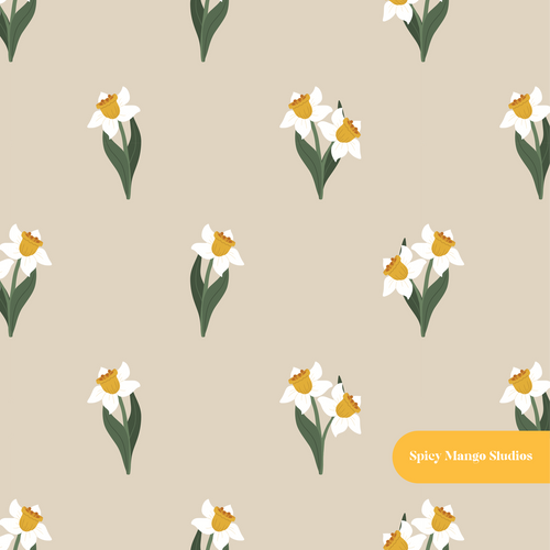 Beige Daffodil Floral Seamless Pattern