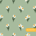 Green Daffodil Floral Seamless Pattern