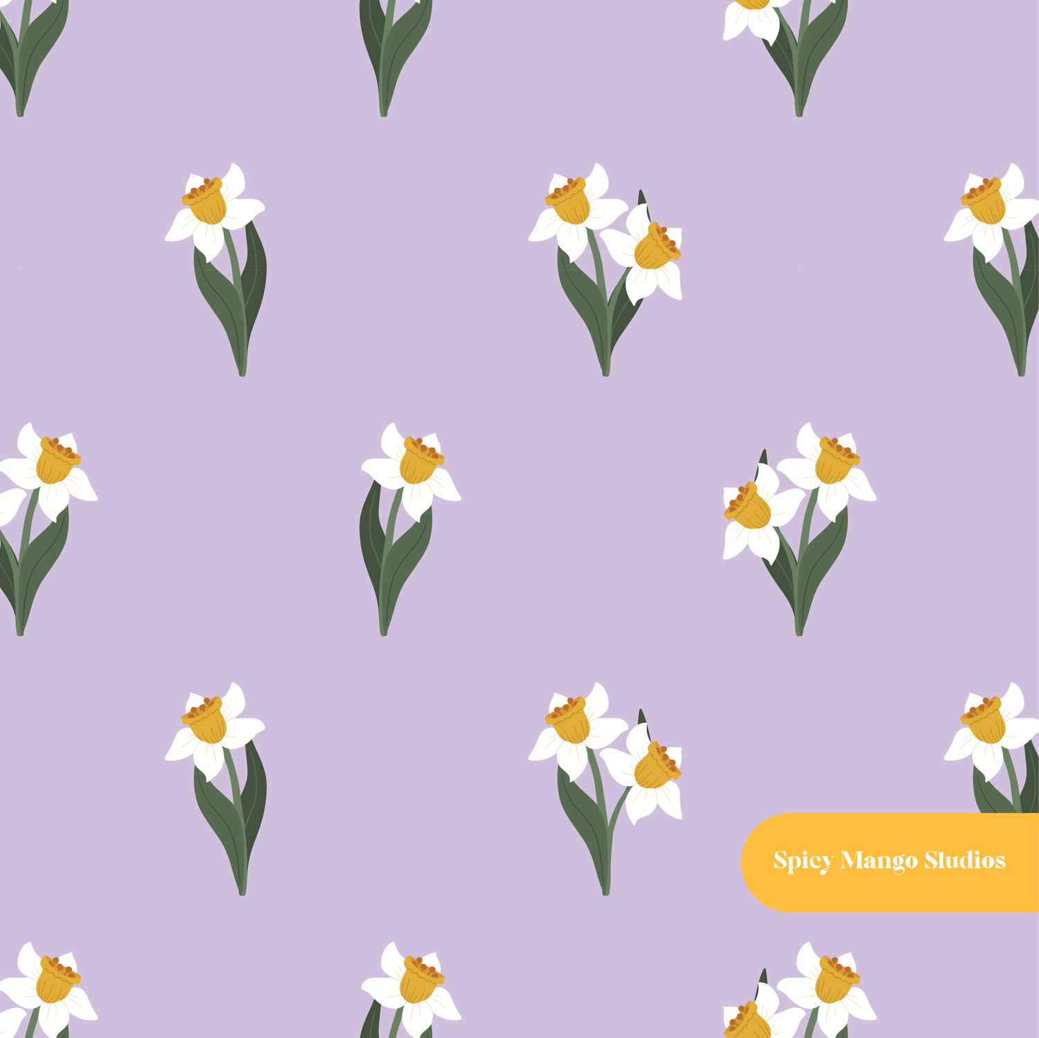 Lavender Daffodil Floral Seamless Pattern