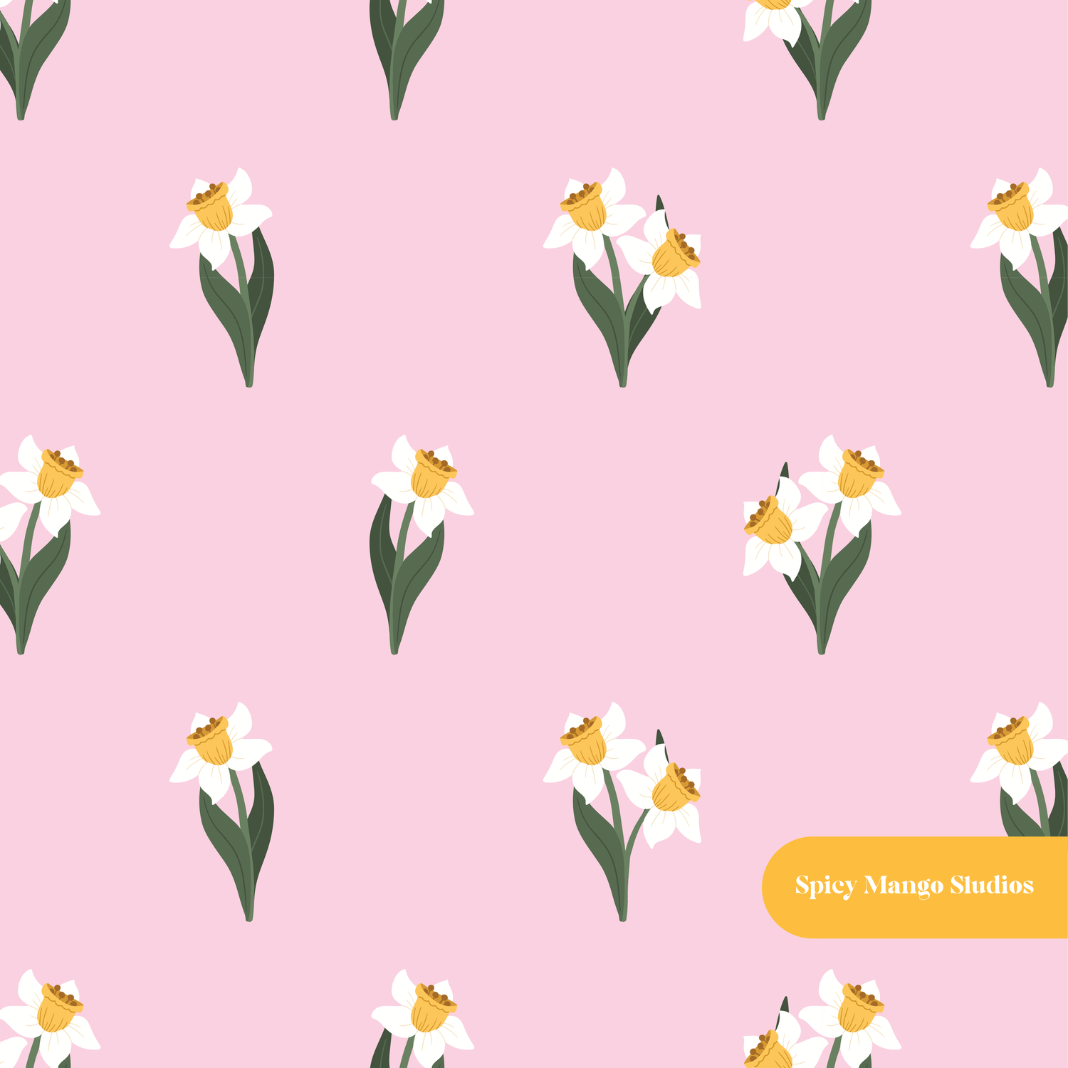 Pink Daffodil Floral Seamless Pattern