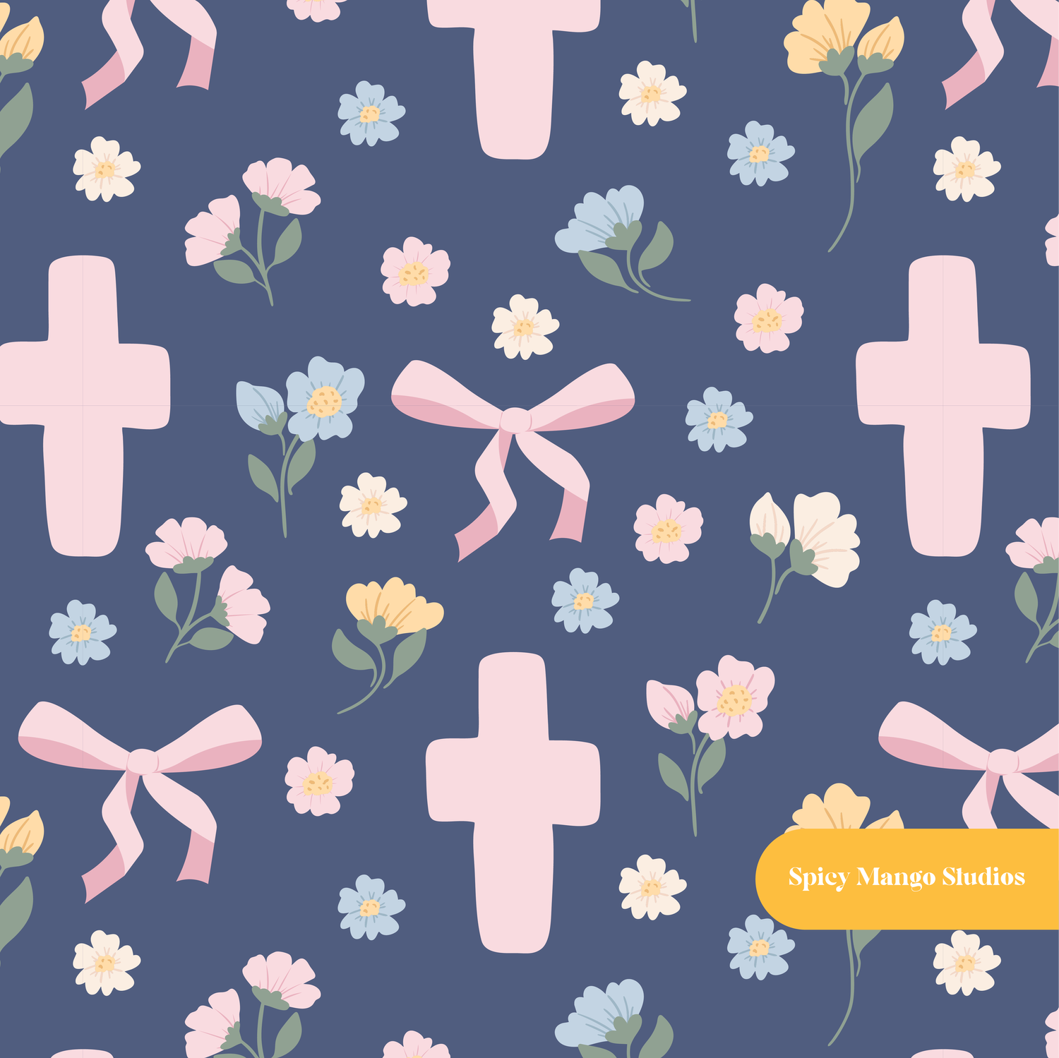 Navy Faith Floral Seamless Pattern