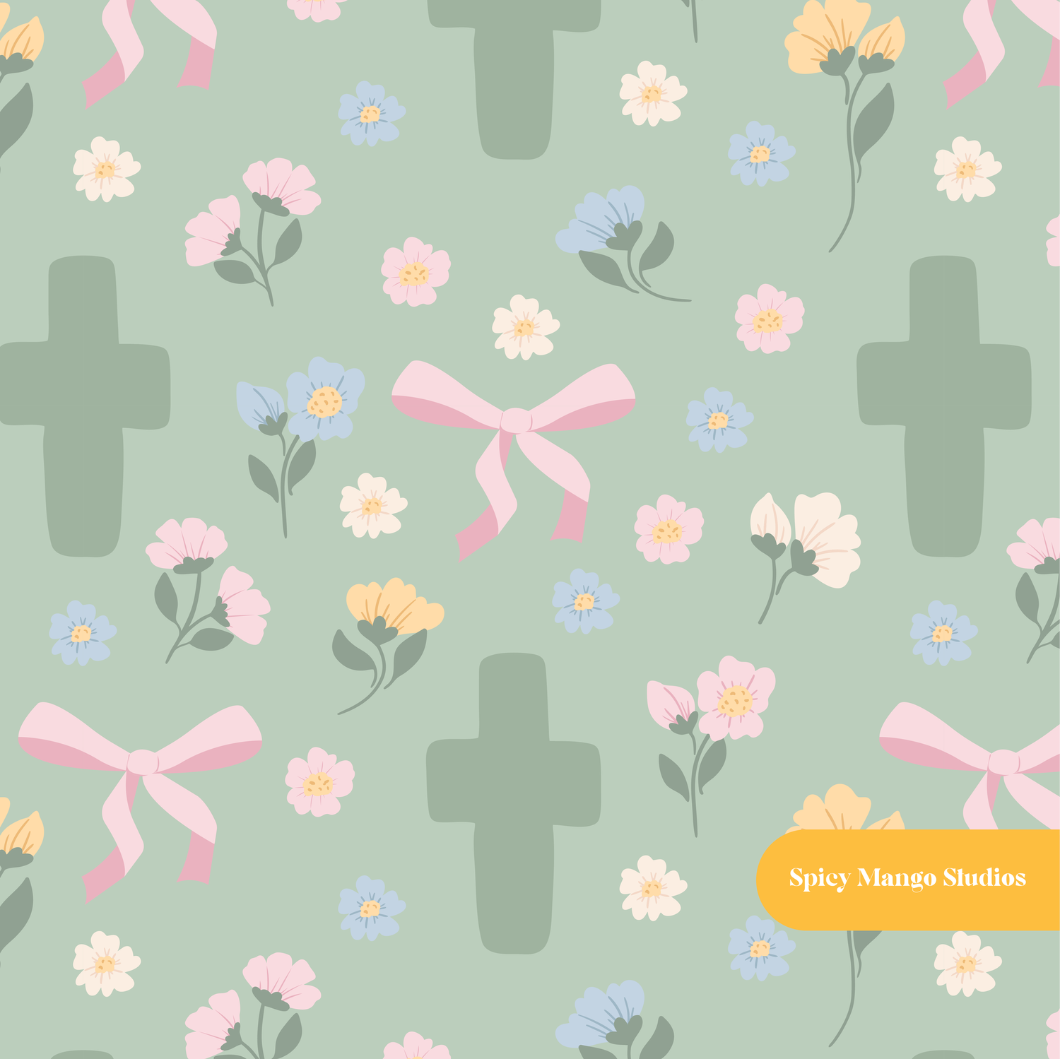 Sage Faith Floral Seamless Pattern