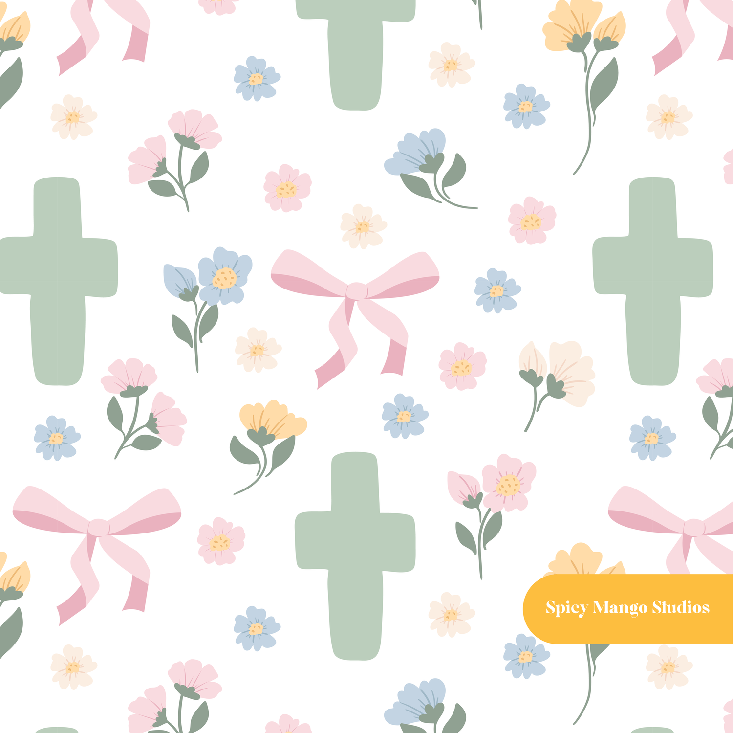 White Faith Floral Seamless Pattern