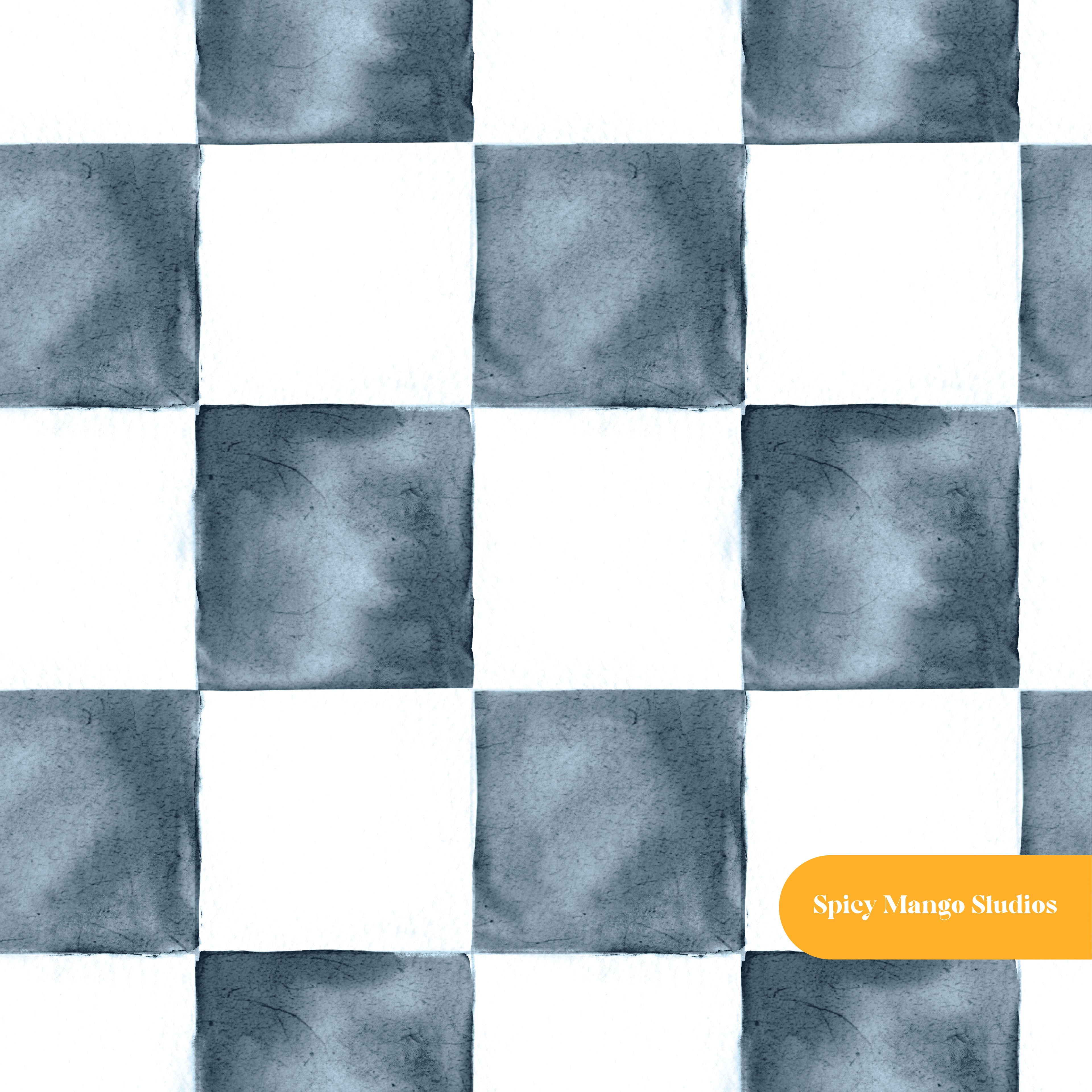 Blue and White Monika Watercolor Checker Seamless Pattern