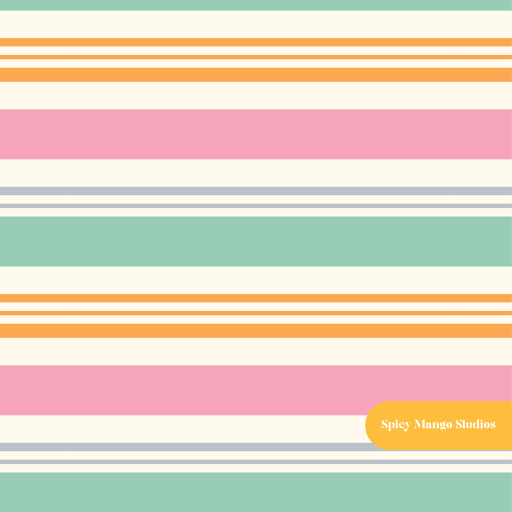 Pink and Green Summer Stripe Medley Striped Seamless Pattern (Instant Download)