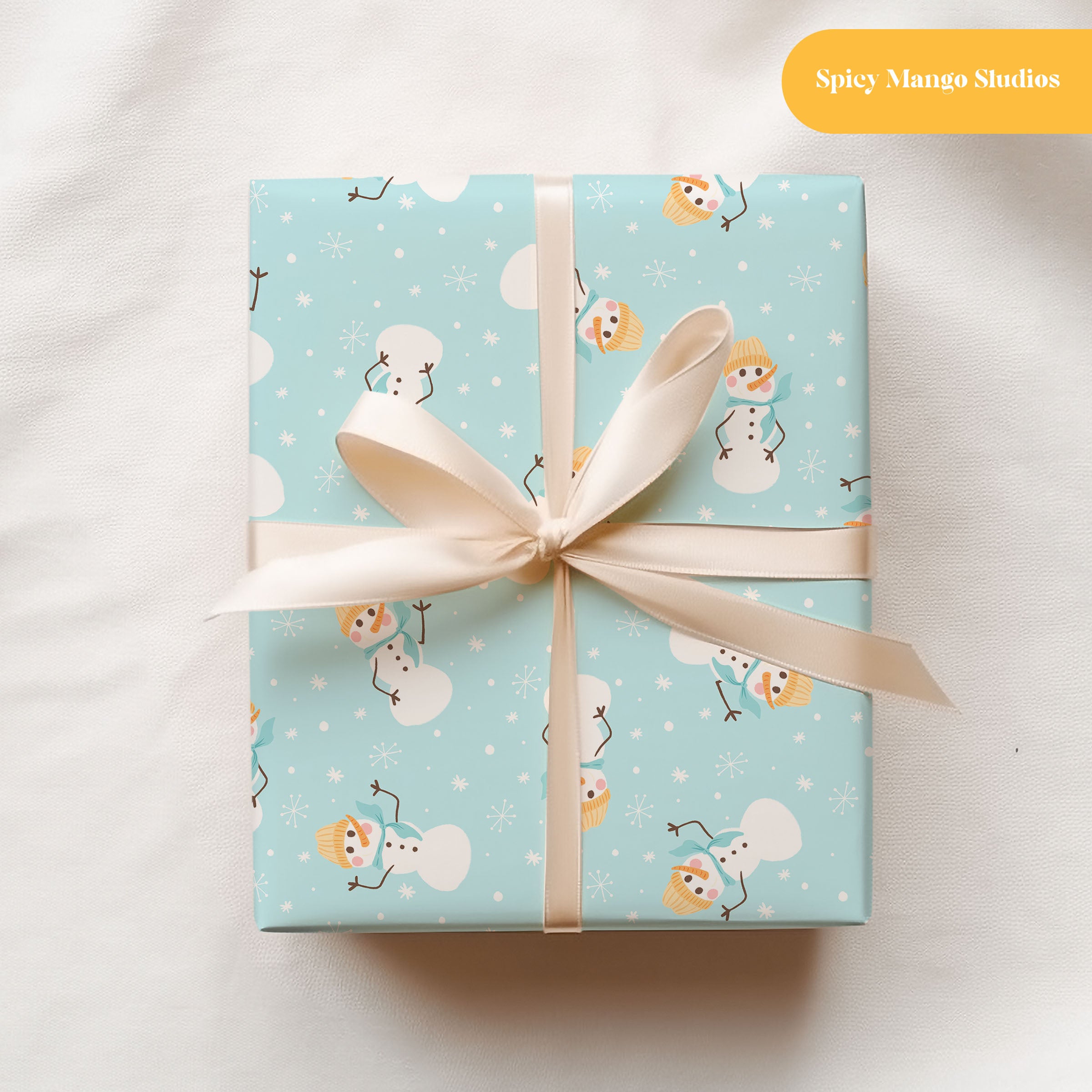 Light Blue Happy Snowman Seamless Pattern