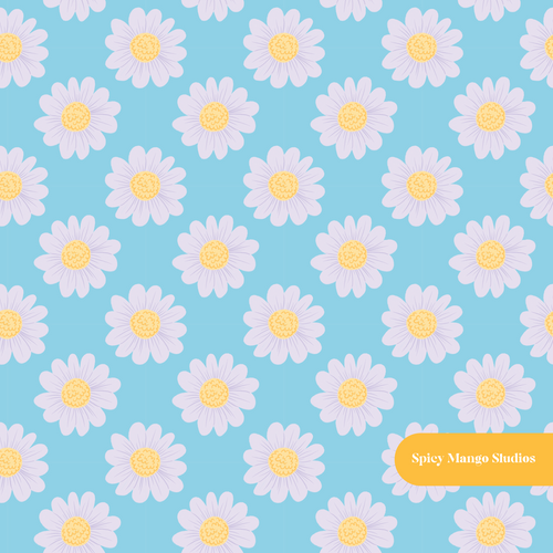 Blue April Floral Seamless Pattern