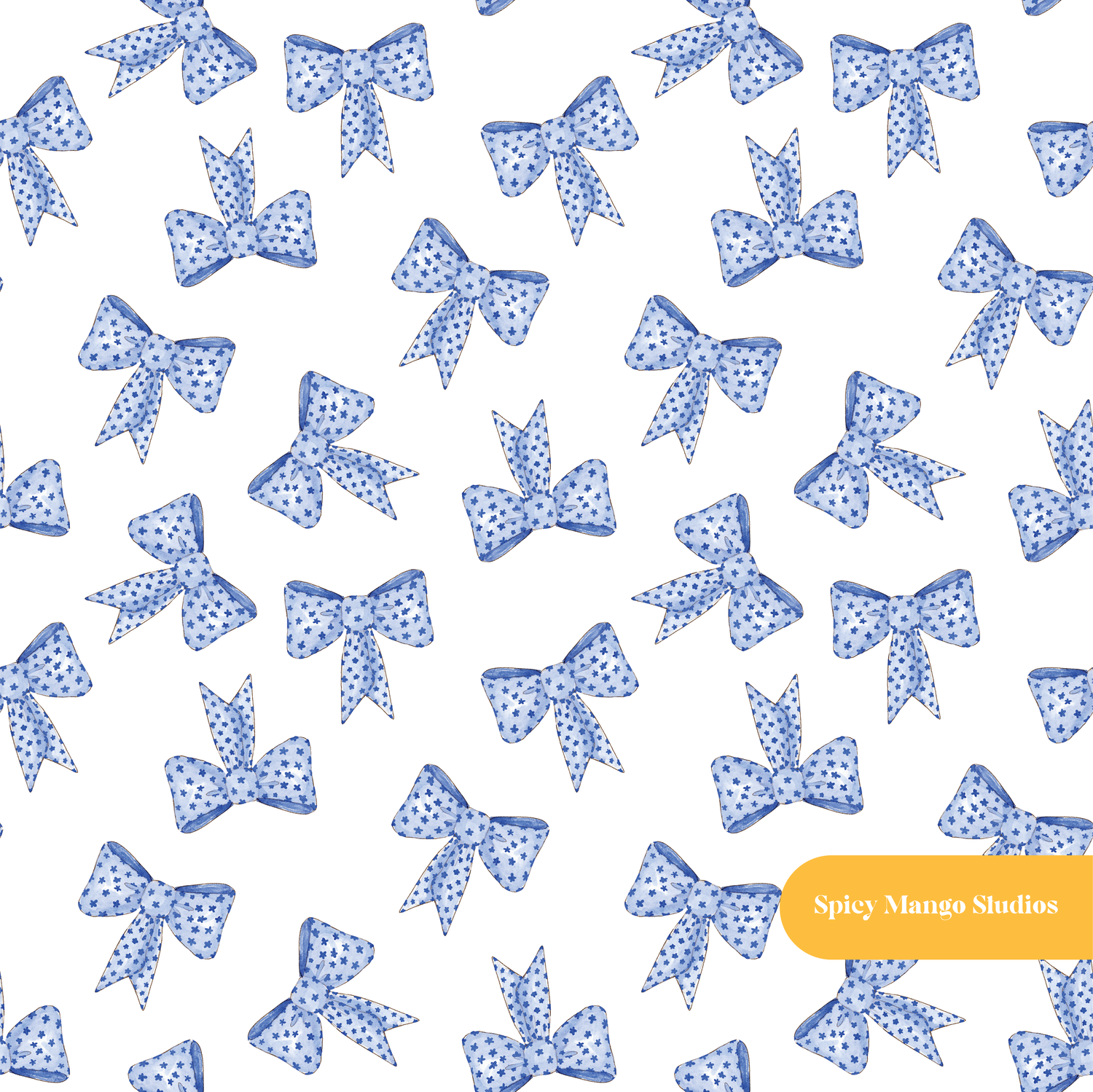 Blue Watercolor Bow Seamless Pattern