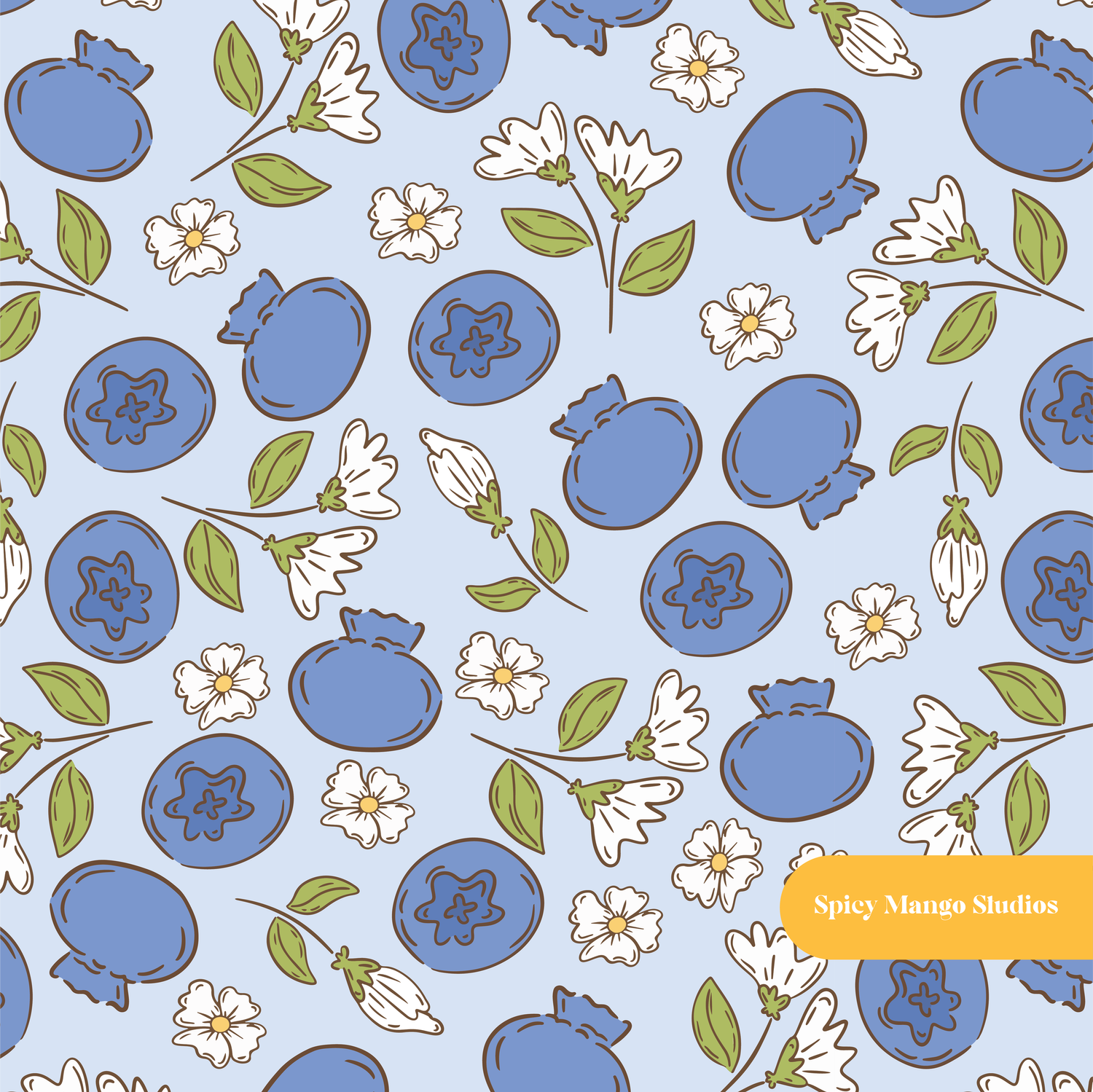 Light Blue Blueberry Bliss Seamless Pattern – Digital Download