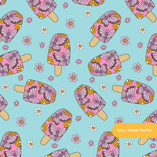 Aqua Butterfly Popsicle Seamless Pattern