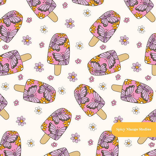 Cream Butterfly Popsicle Seamless Pattern