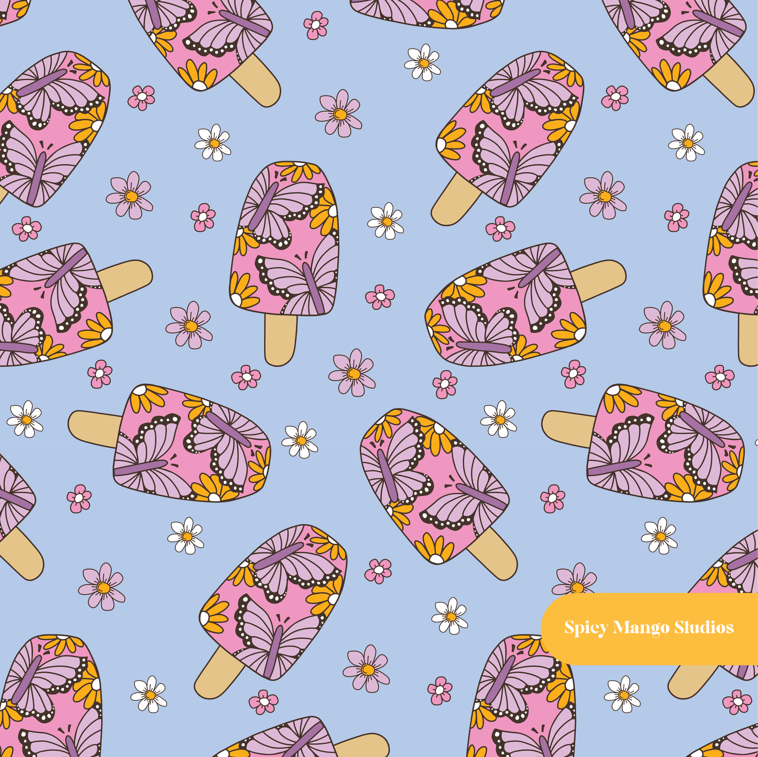 Periwinkle Butterfly Popsicle Seamless Surface Pattern