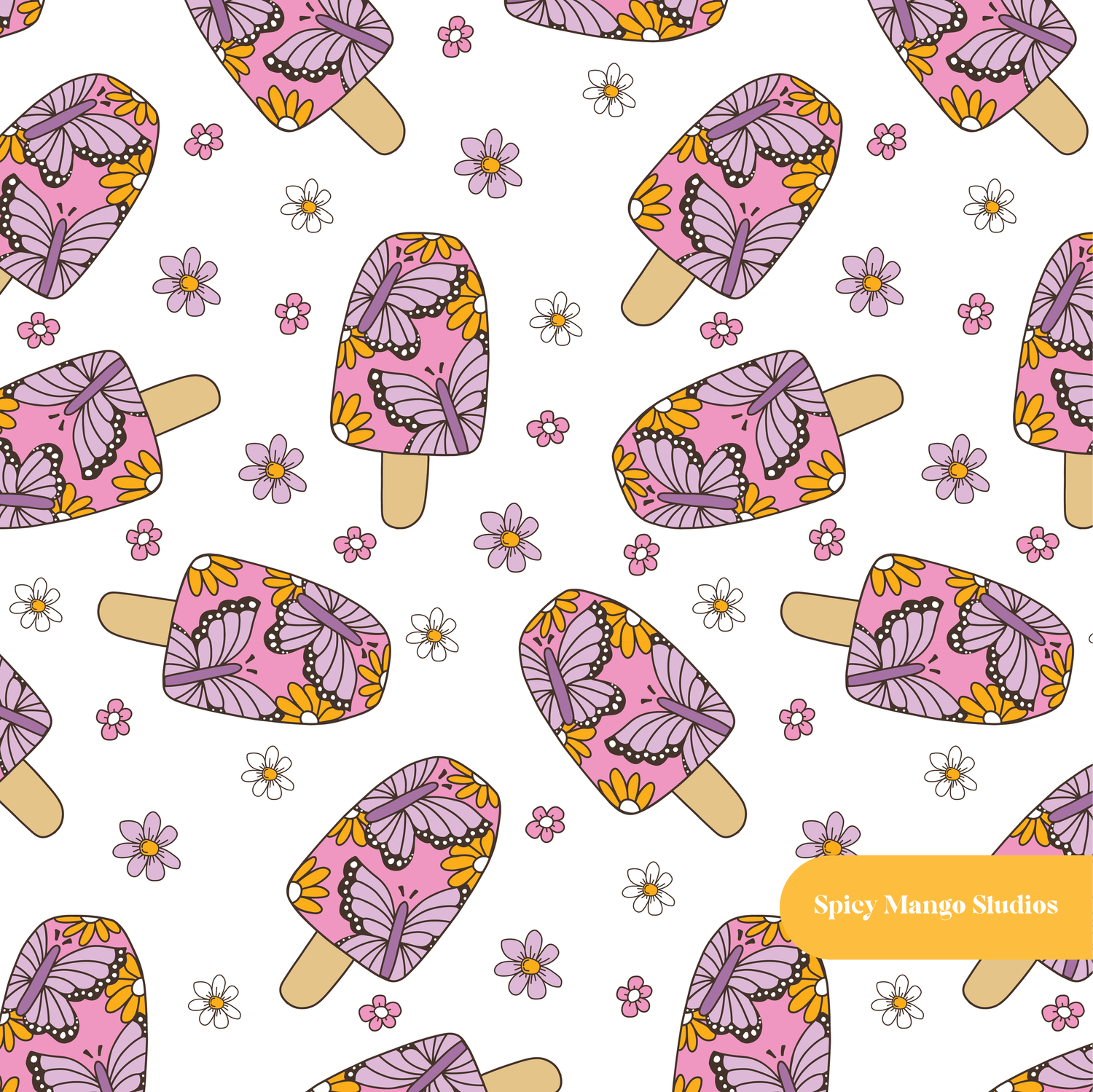 White Butterfly Popsicle Seamless Surface Pattern