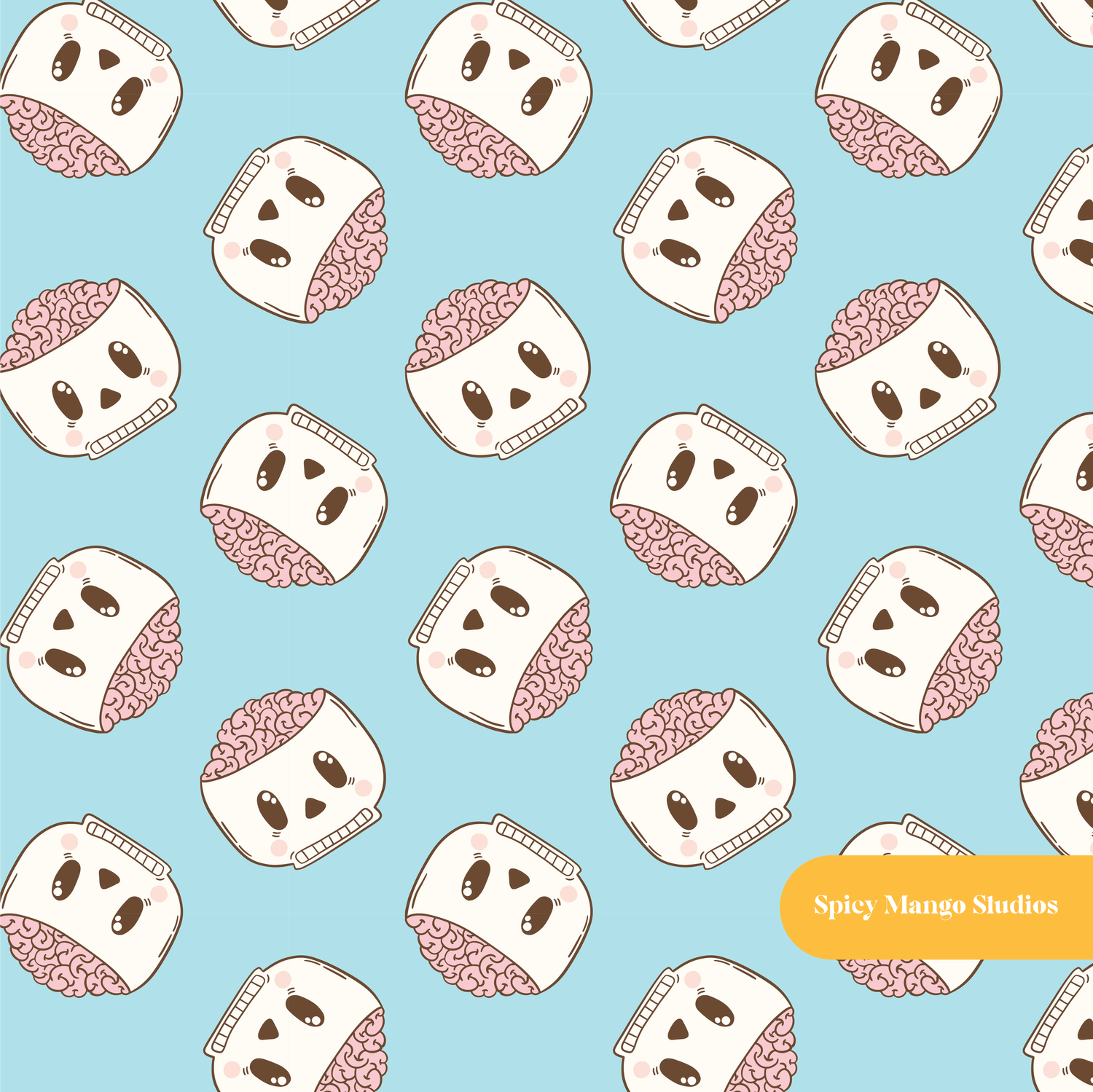 Light Blue Brainy Halloween Seamless Pattern