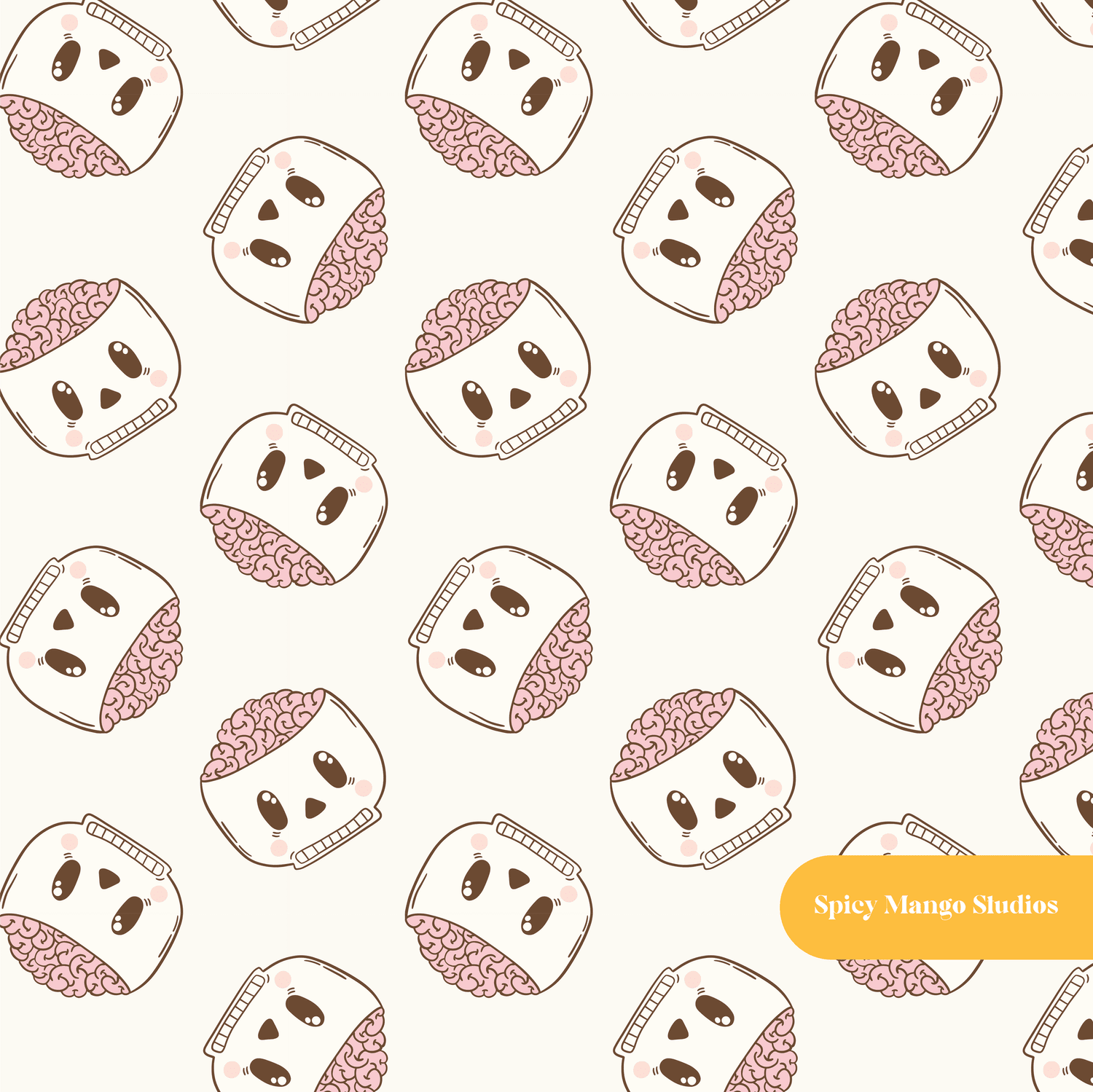 Off White Brainy Halloween Seamless Pattern