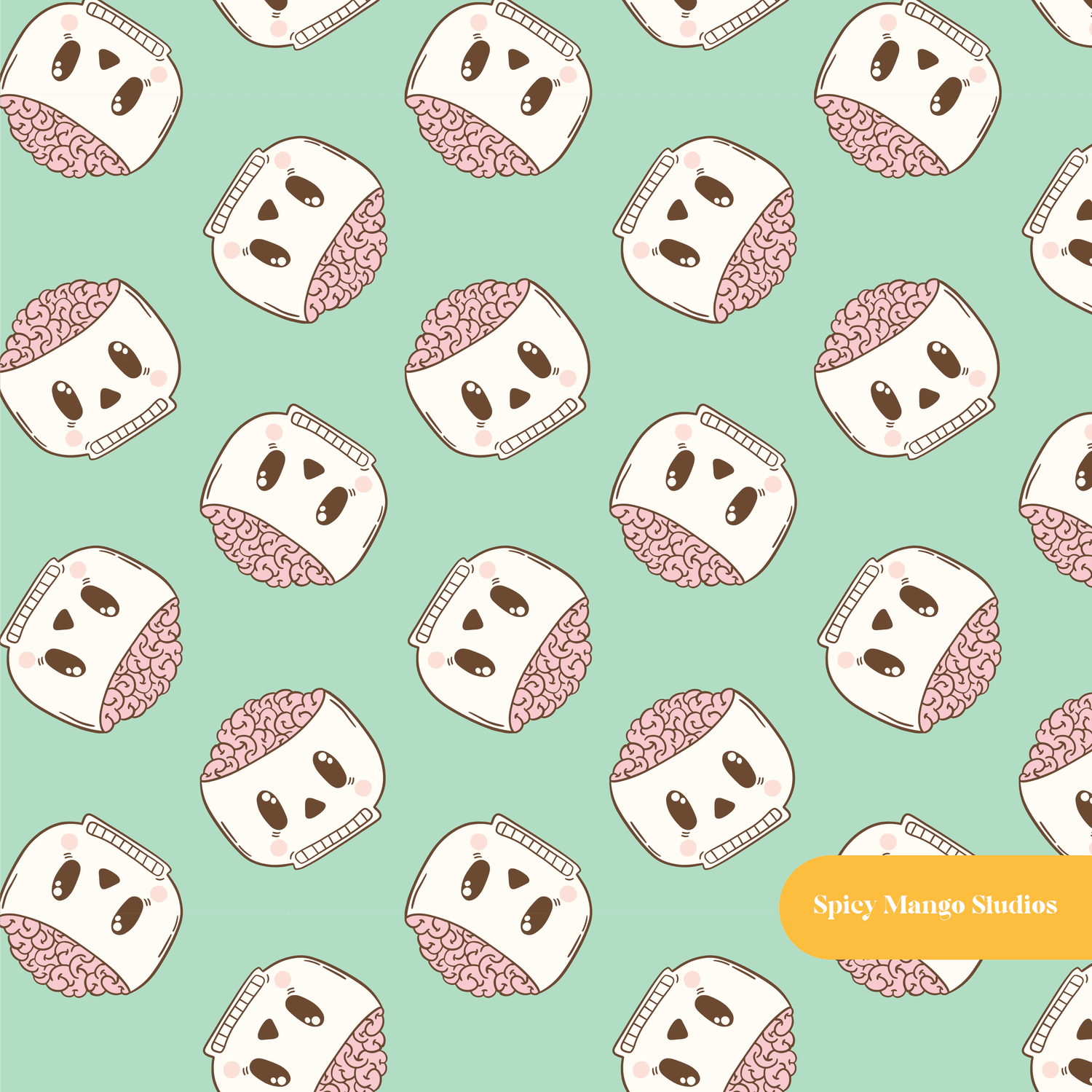 Sea foam Brainy Halloween Seamless Pattern