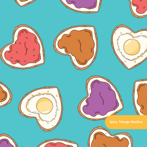 Aqua Breakfast Time Seamless Pattern – Kitchen & Brunch Party Digital Download