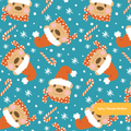 Teal Beary Christmas Seamless Pattern