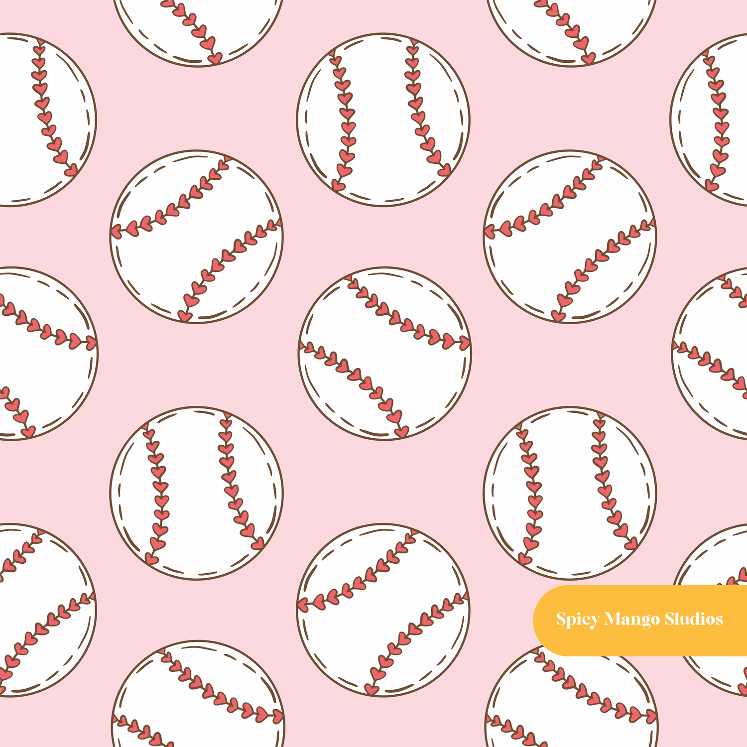 Pink Baseball Seamless Pattern