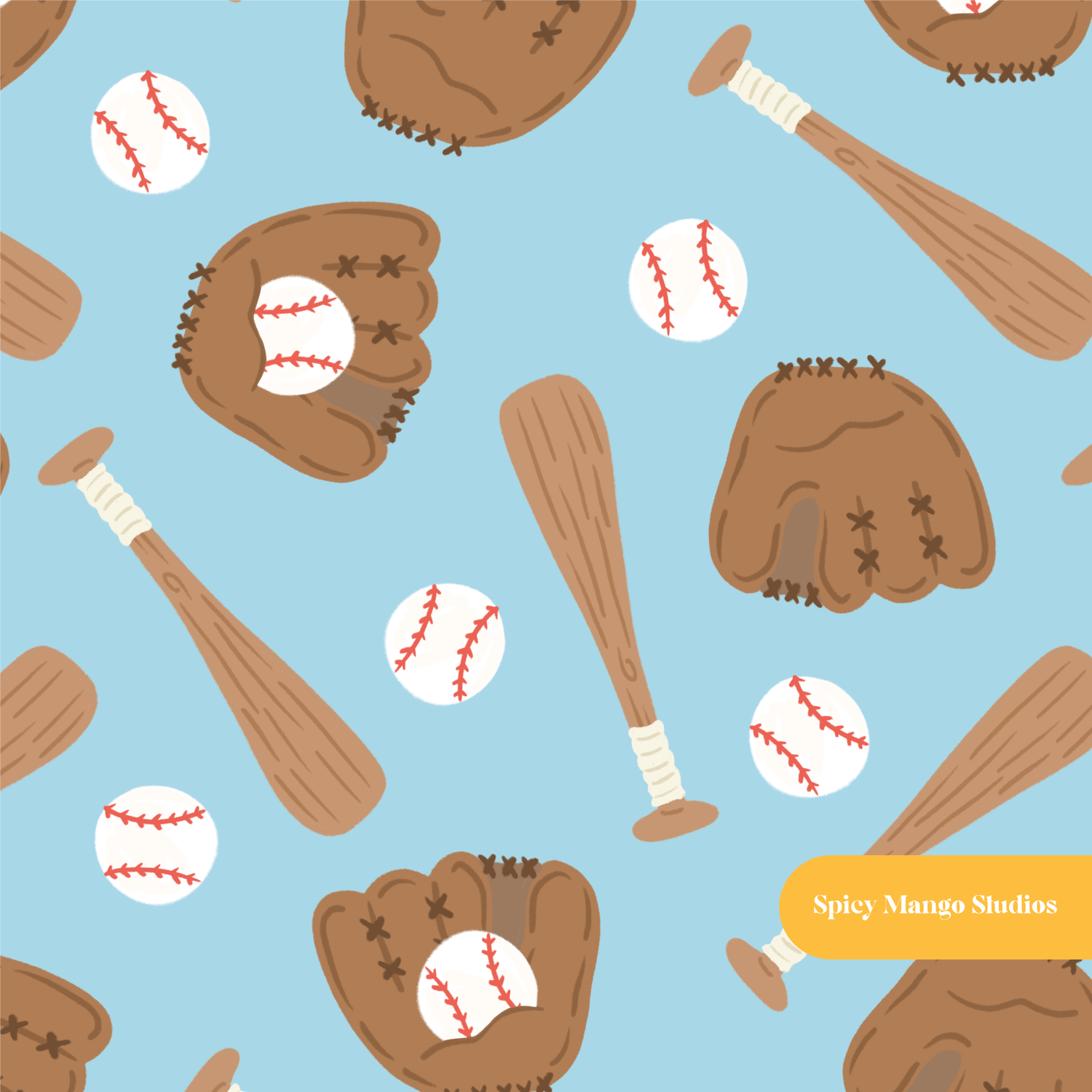 Blue Baseball Medley Seamless Pattern