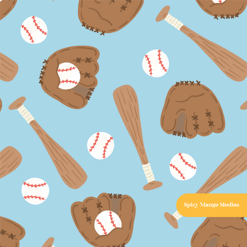 Blue Baseball Medley Seamless Pattern