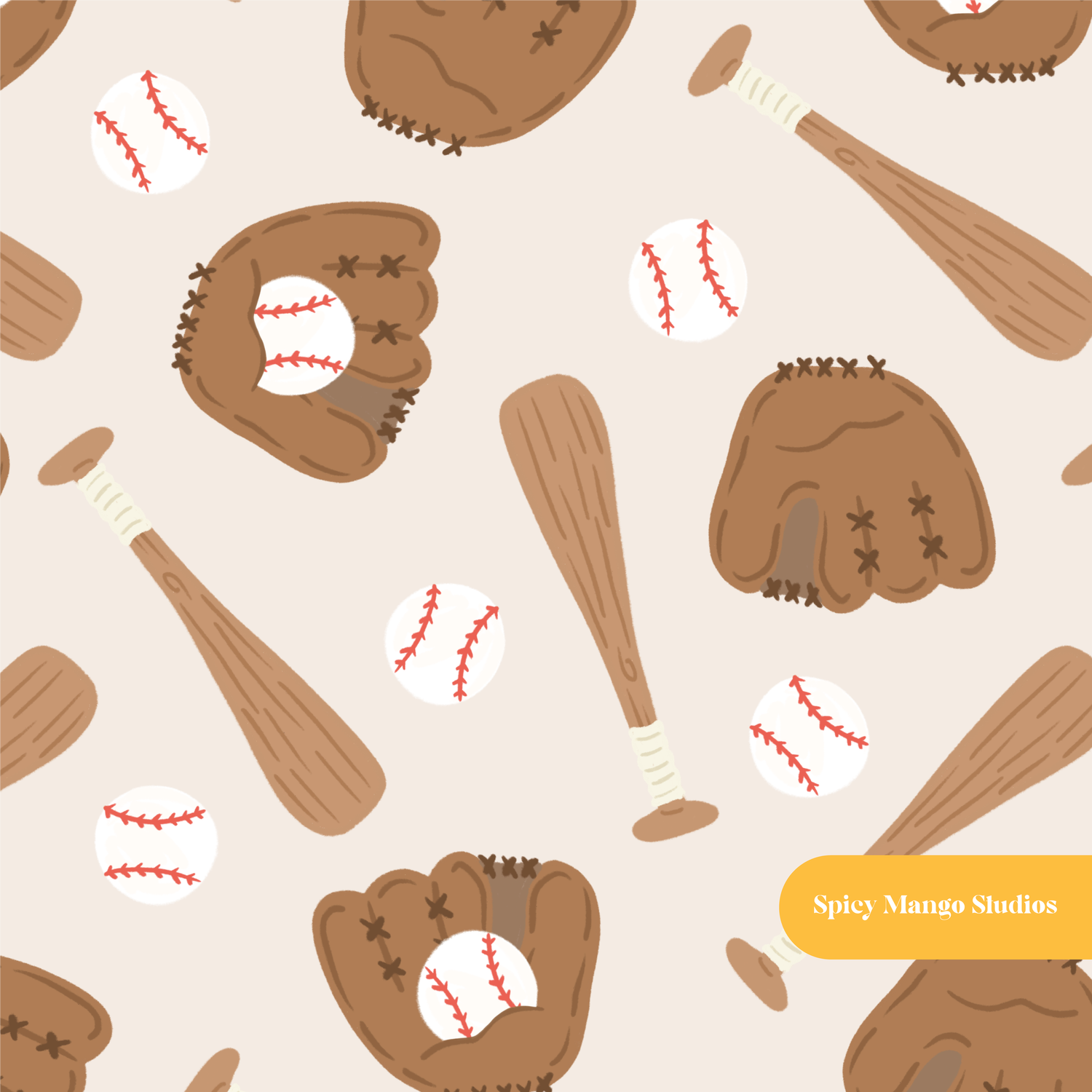 Neutral Baseball Medley Seamless Pattern