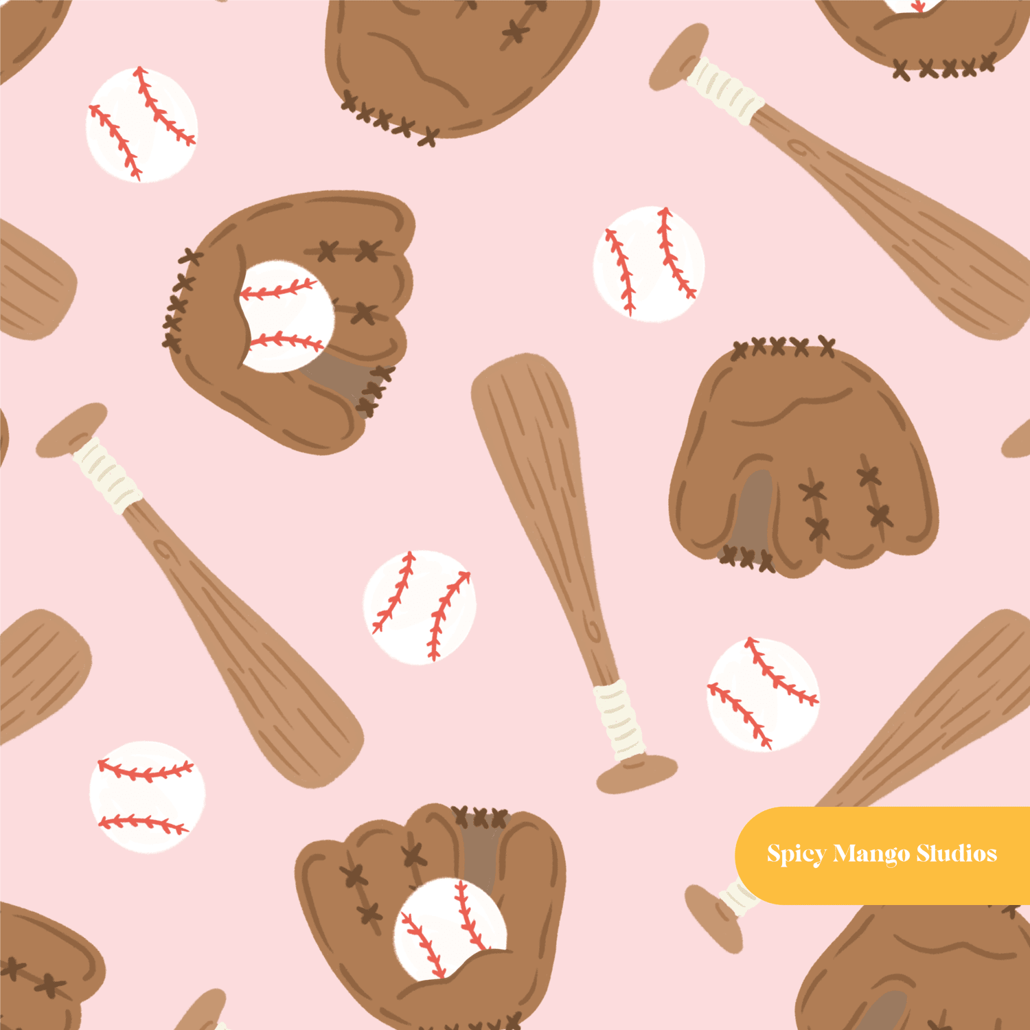 Pink Baseball Medley Seamless Pattern