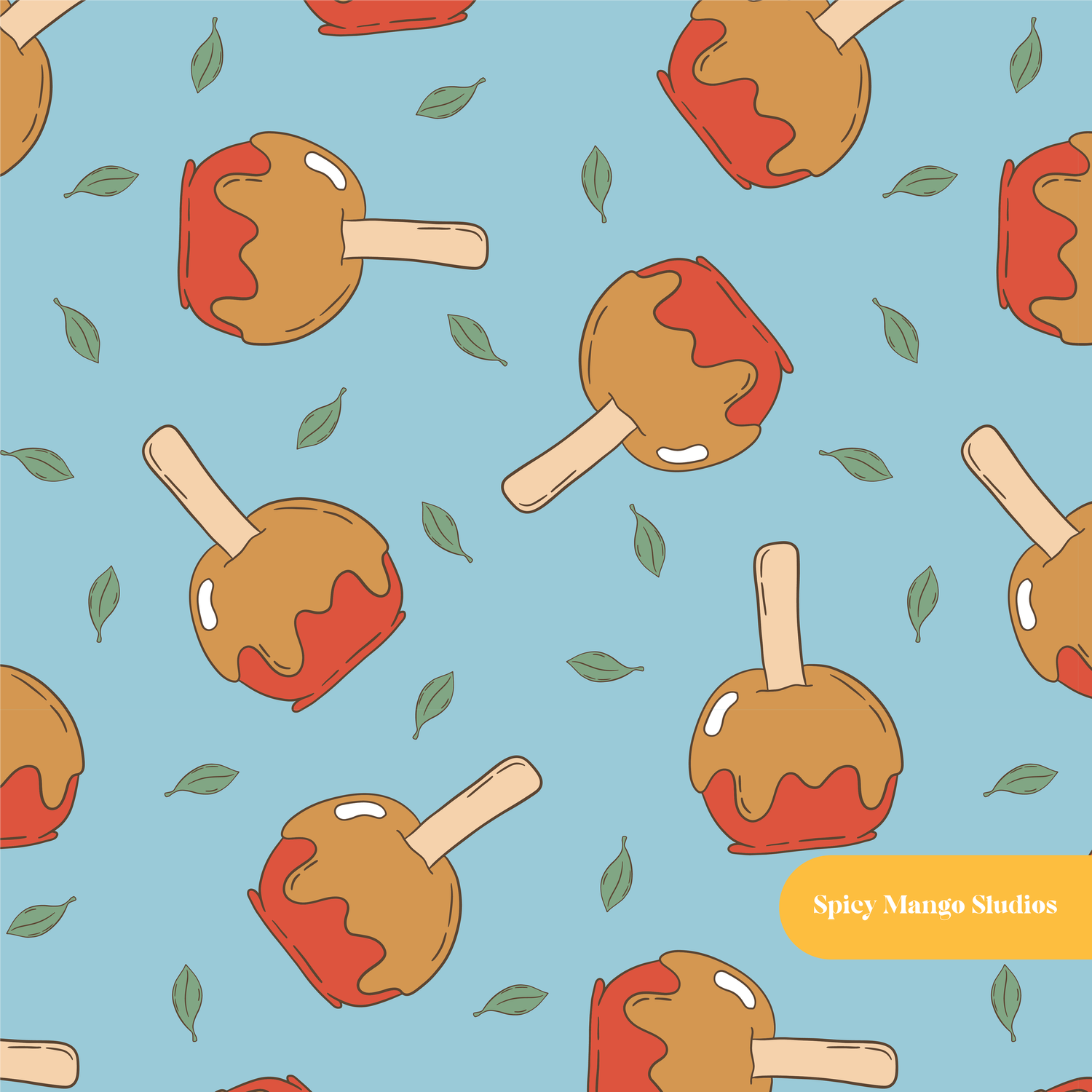 Fall Blue Caramel Apple Seamless Pattern – Digital Download