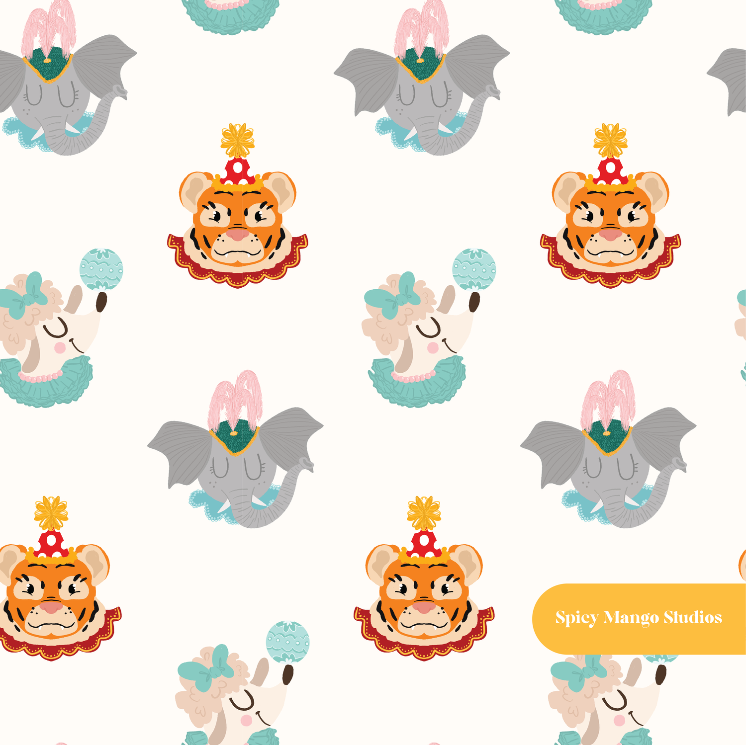Neutral Vintage Circus Neutral Seamless Pattern