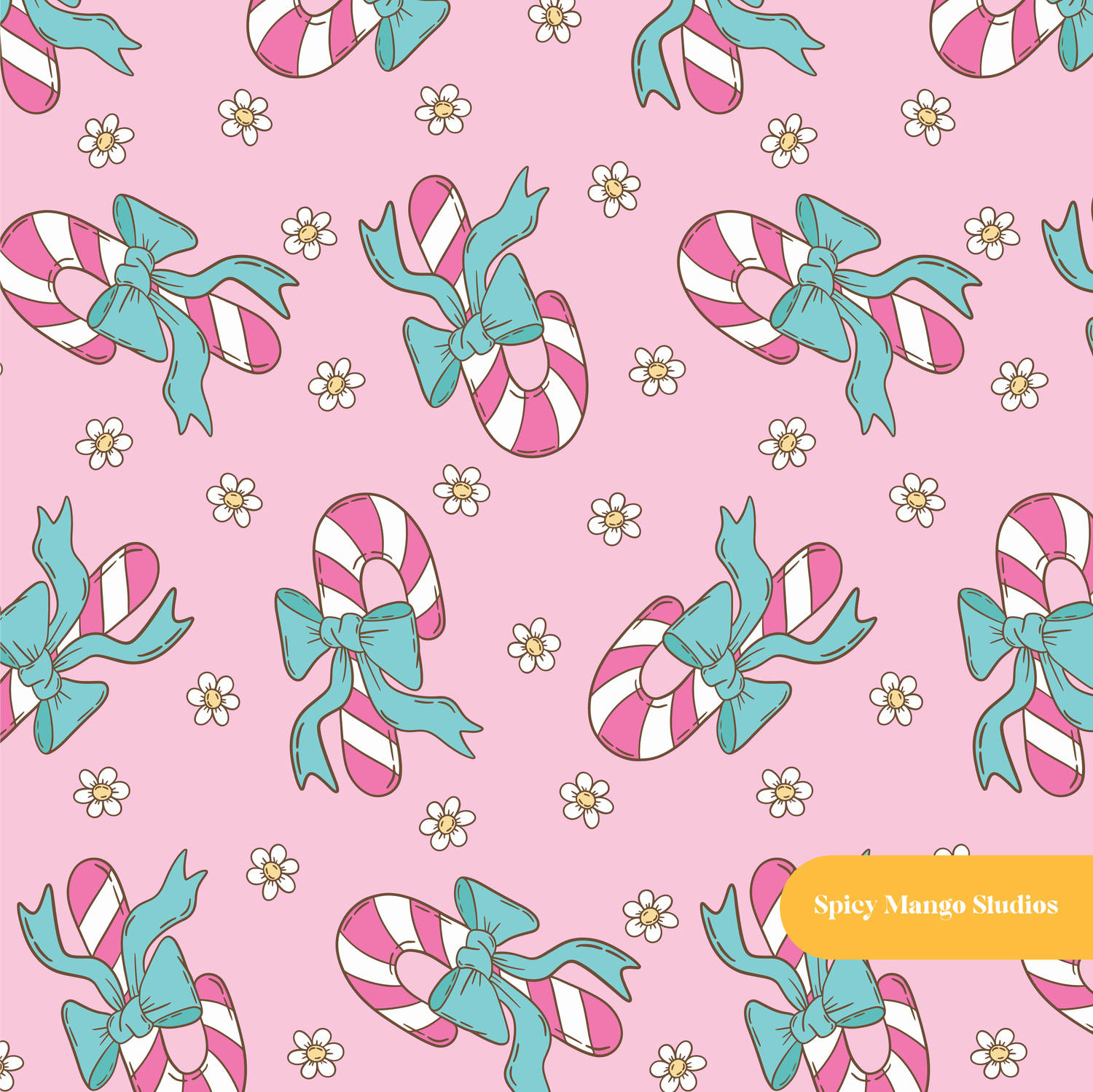 Pink Candy Cane Bow Seamless Pattern
