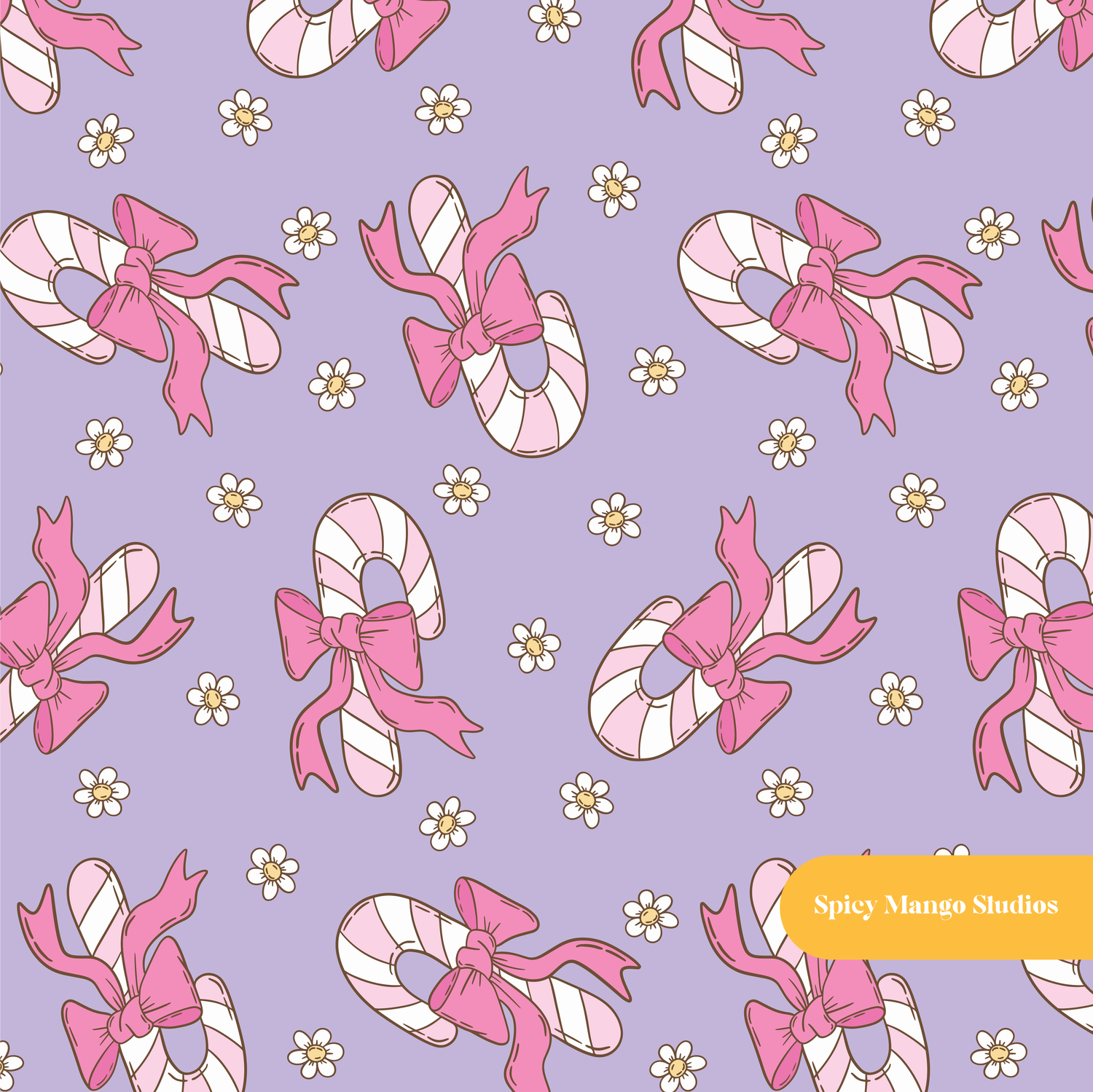 Purple Candy Cane Bow Seamless Pattern