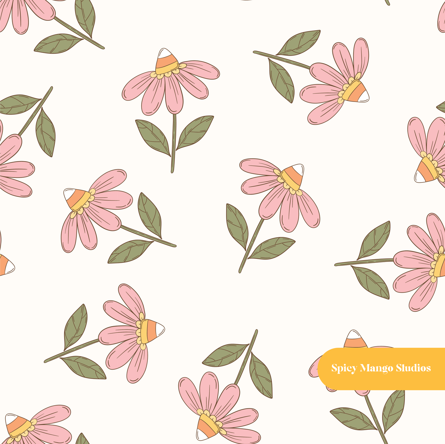 Neutral Candy Corn Floral Seamless Pattern