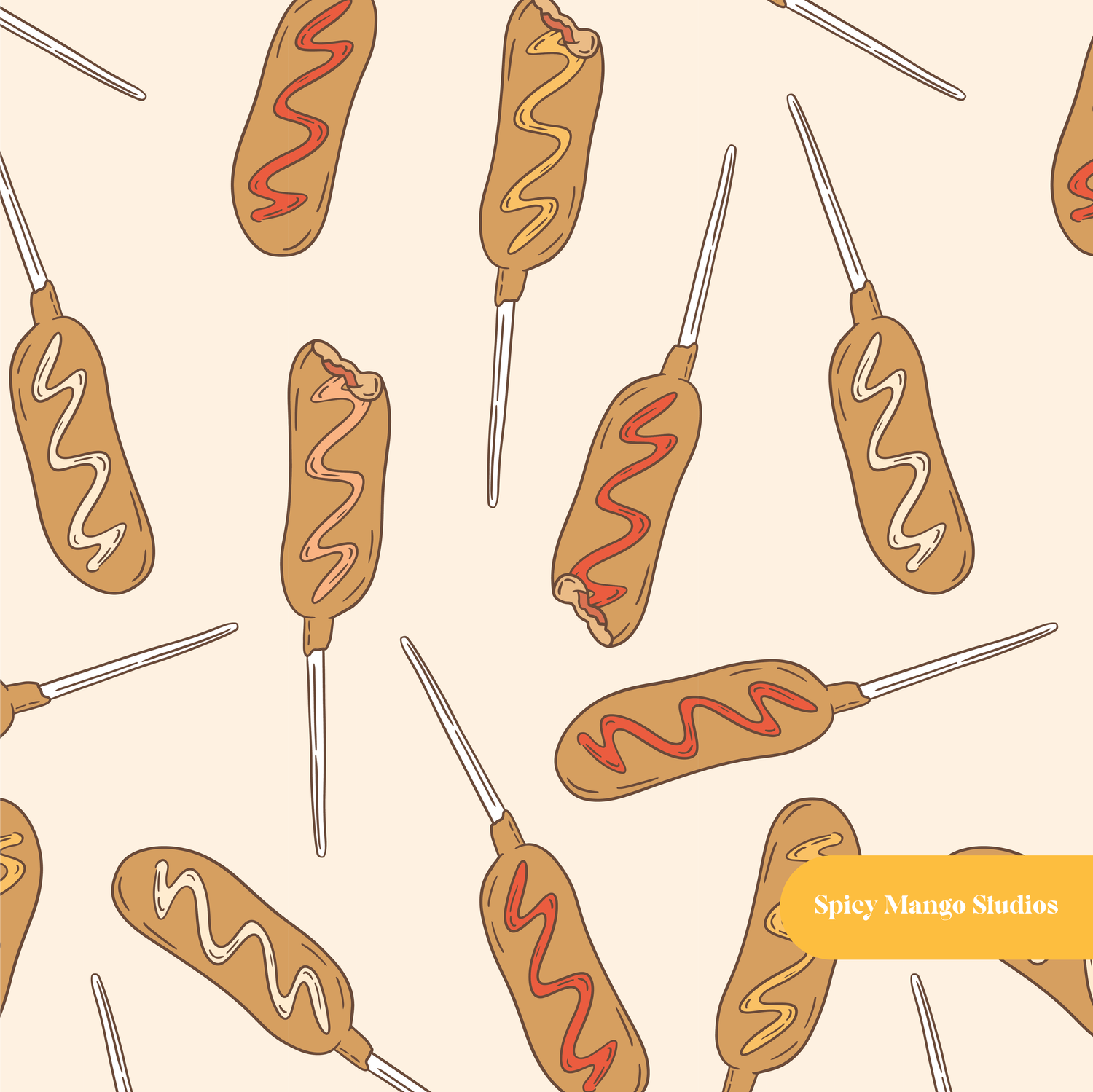 Neutral Corndog Medley Seamless Pattern – Digital Download