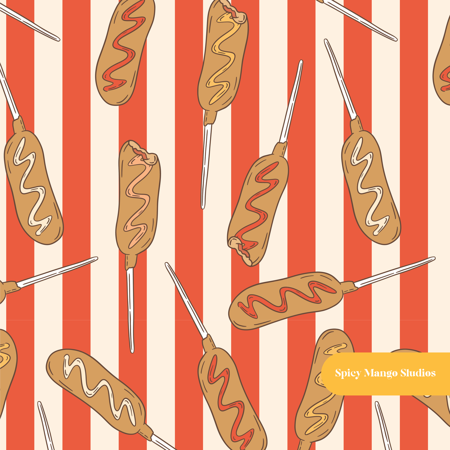Red Stripe Corndog Medley Seamless Pattern – Digital Download