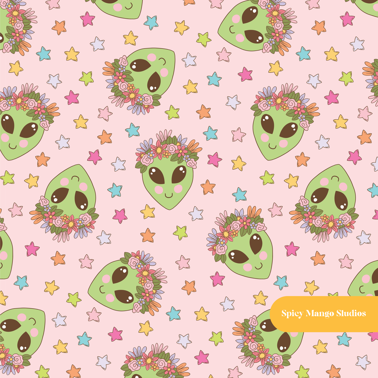 Pink Celestial Alien Seamless Pattern – Digital Download