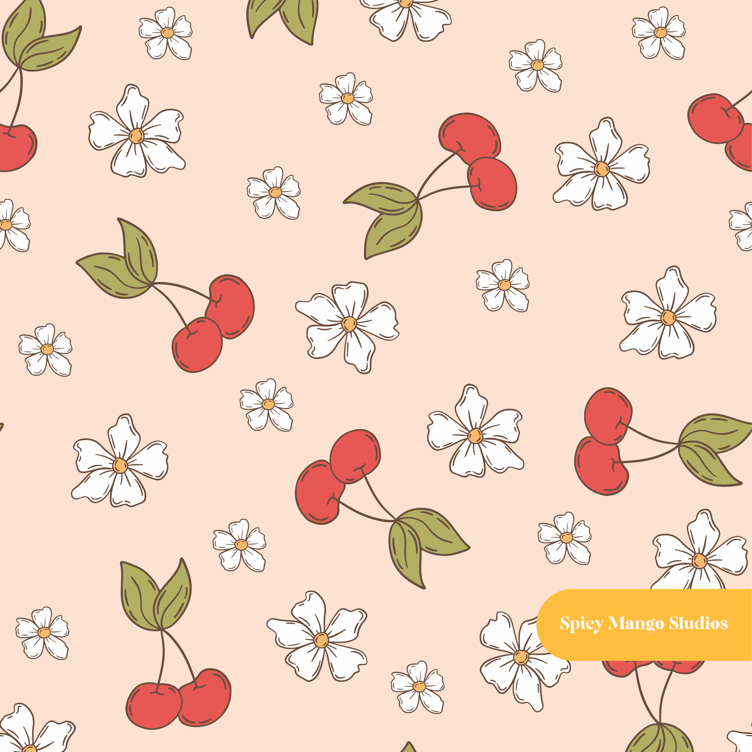 Peach Cherry Dreams Seamless Pattern