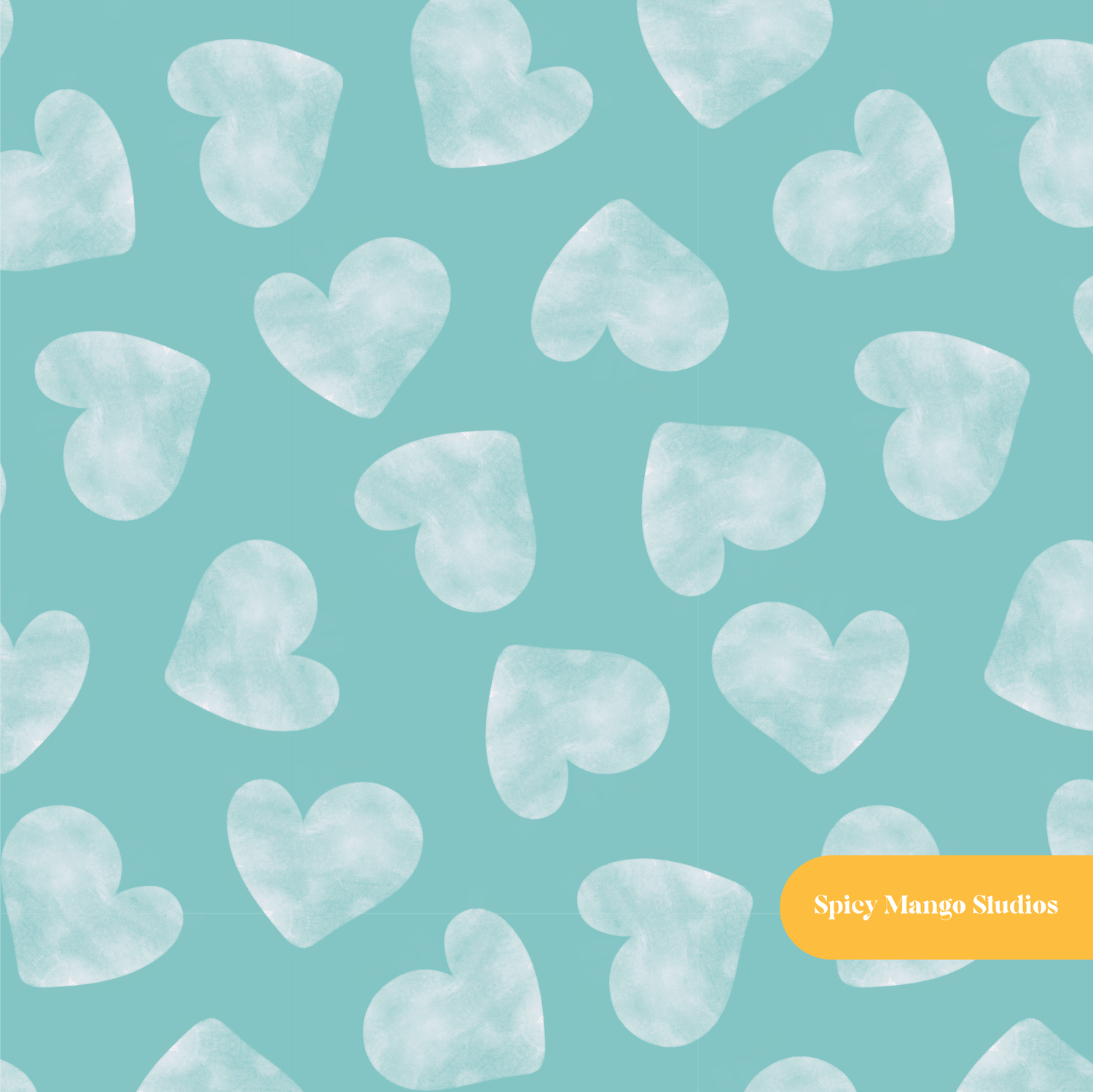 Aqua Cloudy Hearts Seamless Pattern