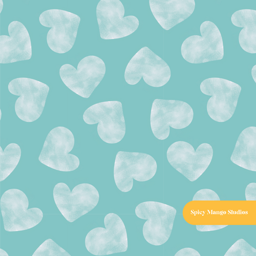 Aqua Cloudy Hearts Seamless Pattern