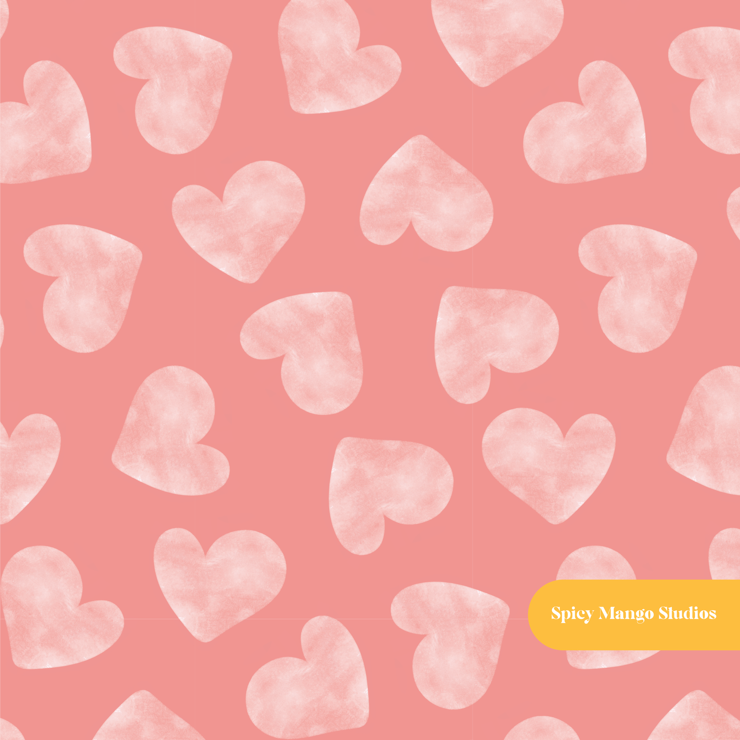 Coral Cloudy Hearts Seamless Pattern