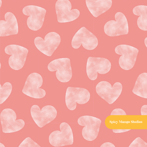 Coral Cloudy Hearts Seamless Pattern