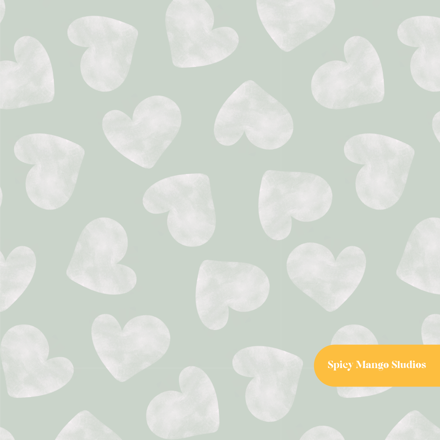 Sage Cloudy Hearts Seamless Pattern