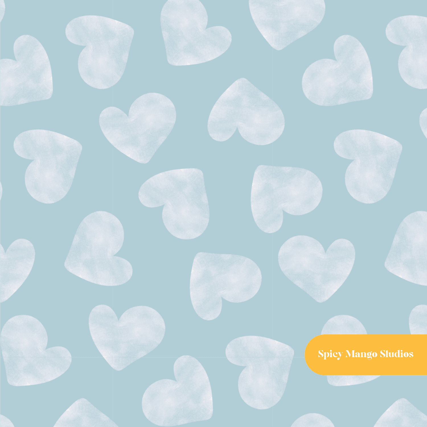 Stoney Blue Cloudy Hearts Seamless Pattern
