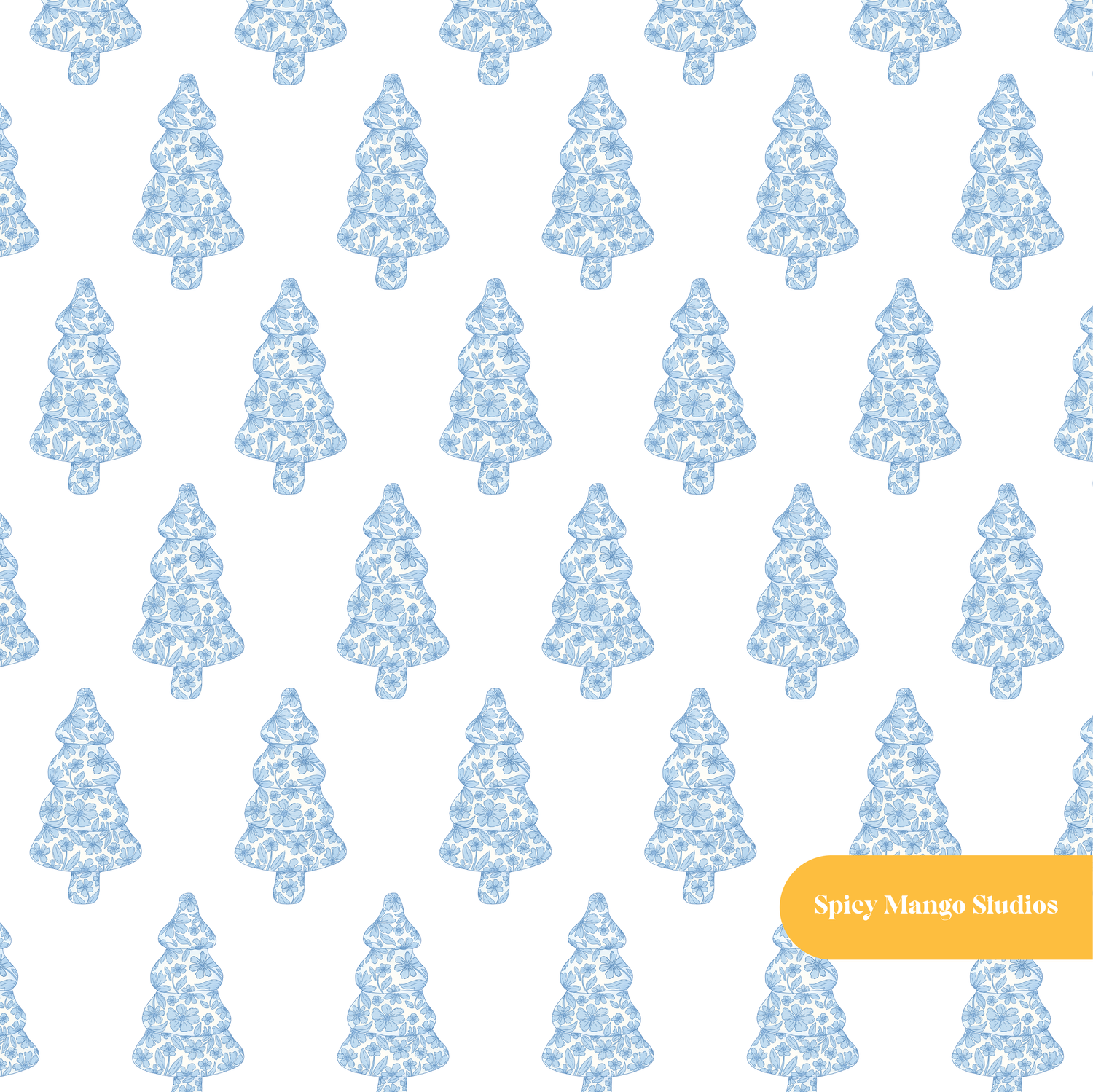 White and Blue Christmas Toile Seamless Pattern