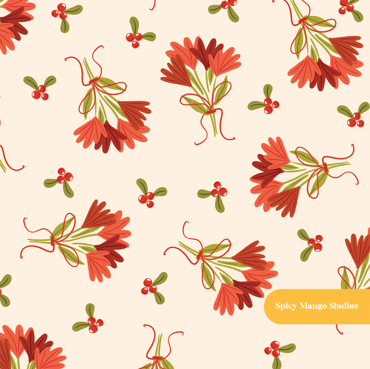 Neutral Christmas Floral Seamless Pattern