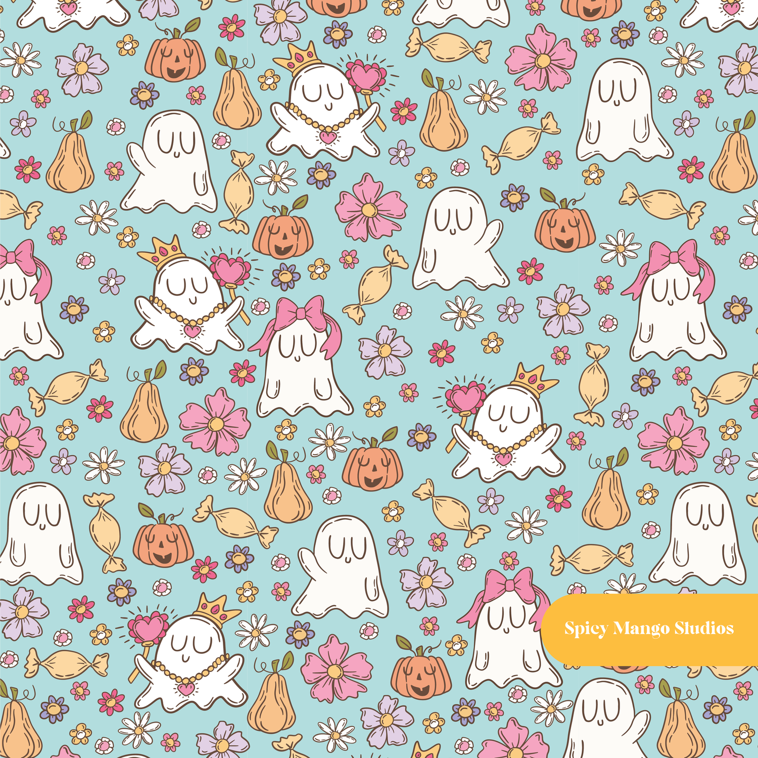 Blue Costume Party Halloween Seamless Pattern