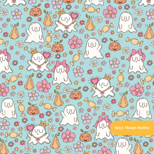Blue Costume Party Halloween Seamless Pattern