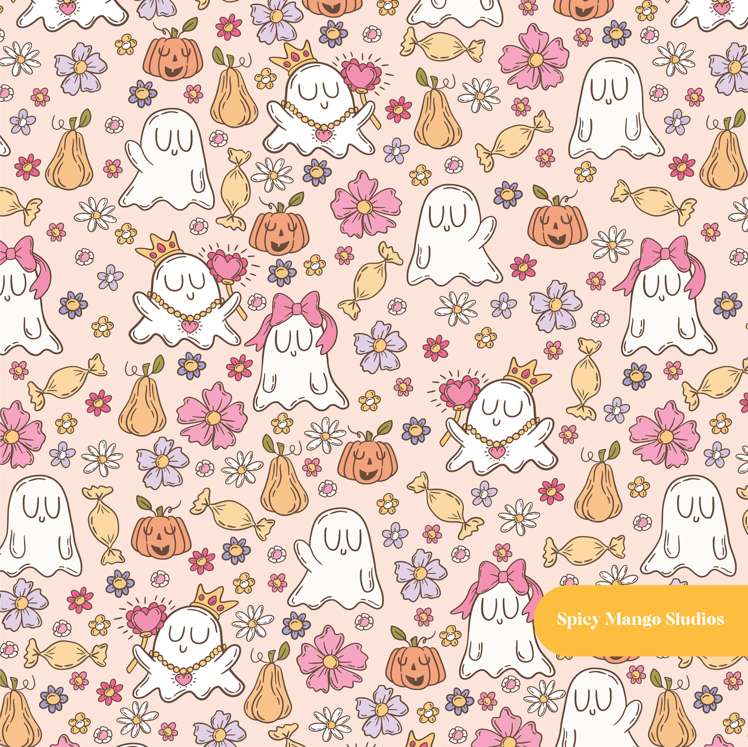 Peach Costume Party Halloween Seamless Pattern