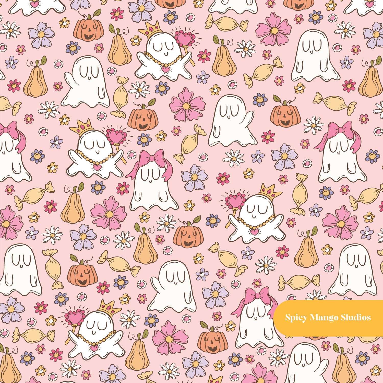 Pink Costume Party Halloween Seamless Pattern