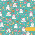 Teal Costume Party Halloween Seamless Pattern