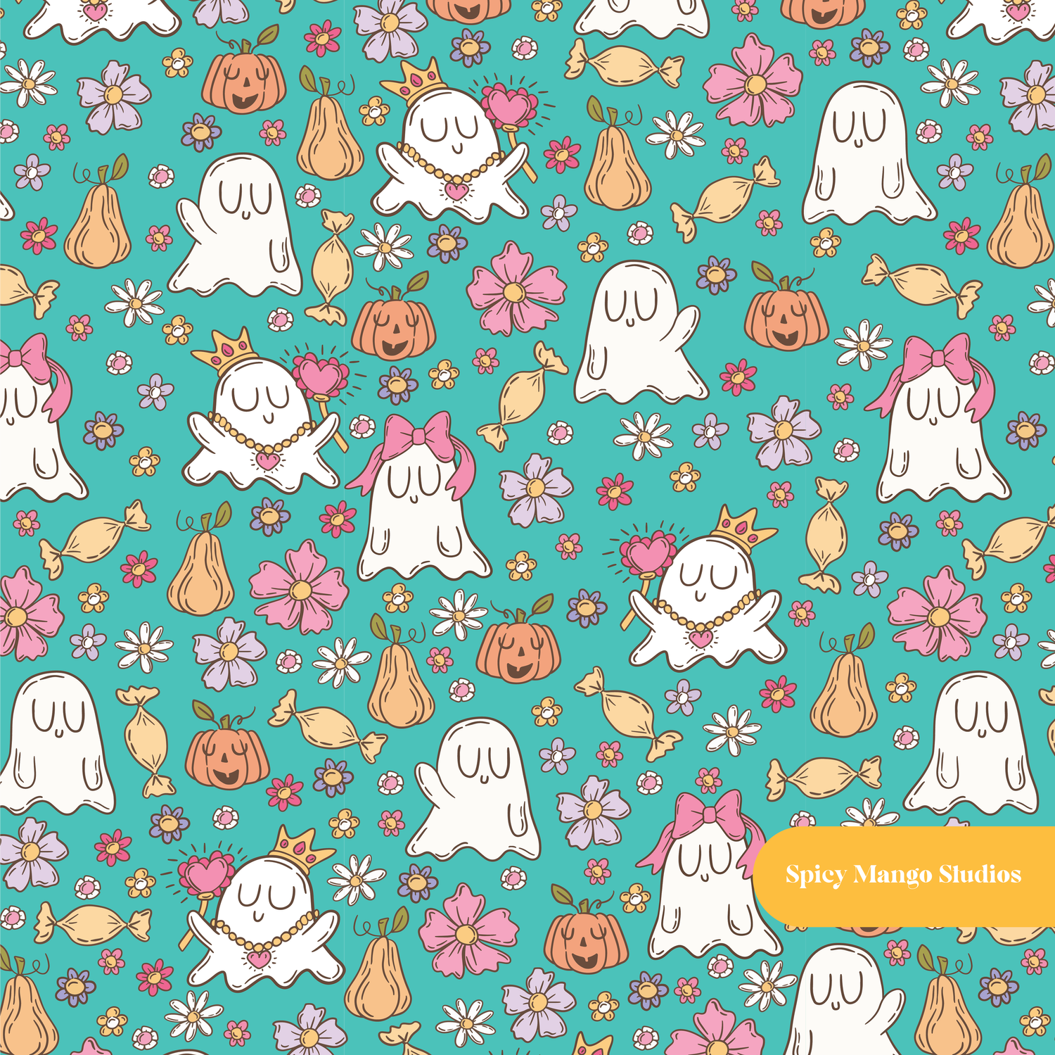 Teal Costume Party Halloween Seamless Pattern